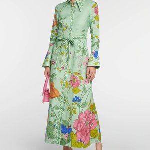 ALEMAIS long sleeve linen floral maxi shirt dress BNWT